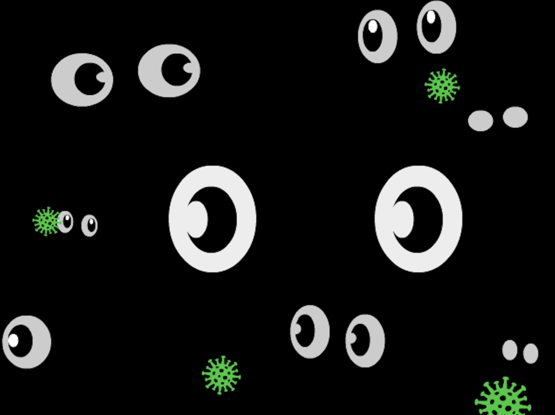 oogjes en groen coronavirus